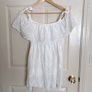White lace off-shoulder ruffled dress dollskill